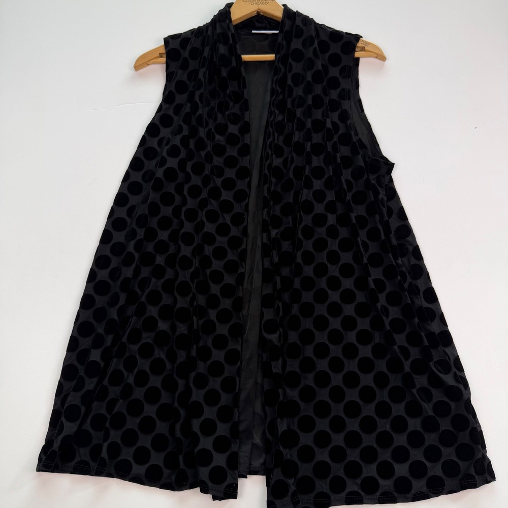 Susan Graver Black Velvet Polka Dot Burnout Open Front Vest Medium